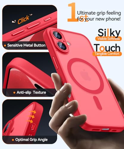 Image of CANSHN Magnetic for iPhone 17 Case, Upgraded [Full Camera Protection] [Compatible with Magsafe] [Translucent Matte] Shockproof Protective Phone Case for iPhone 17 - Red
