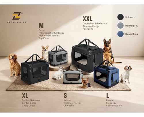 Zedelmaier Hundebox Faltbar Hundetransportbox, XL 81x58x56cm, robust Transportbox für Hund & Katze Groß Hundetasche Auto Haustiertransportbox für Unterwegs & Zuhause Schwarz