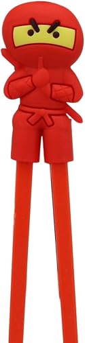 Miniatura 3 de Ebros Gift Red Ninja - Juego de palillos de entrenamiento reutilizables con guía de bisagra de silicona segura para alimentos animados para sushi,