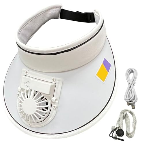 Sun Visor Hats with Fan Outdoor Sun Hat with Fan-Three Temp Settings Visors for Women/Men/Kids Adjustable Elastic Buckle-White
