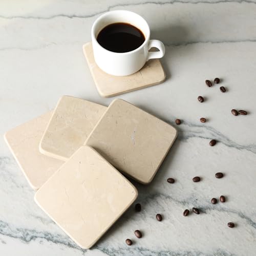 Dessous de verre carrés en marbre Koville lot de 6 pièces beige et jaune de 9,9 cm pour table basse - 7