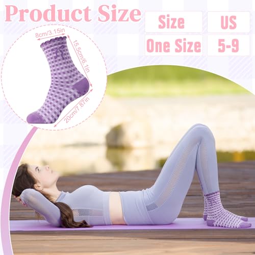 Image of 4 Pairs Women Cute Pilates Socks Non Slip Ruffle Yoga Socks for Women Dance Gym Exercise Embroidery Pattern