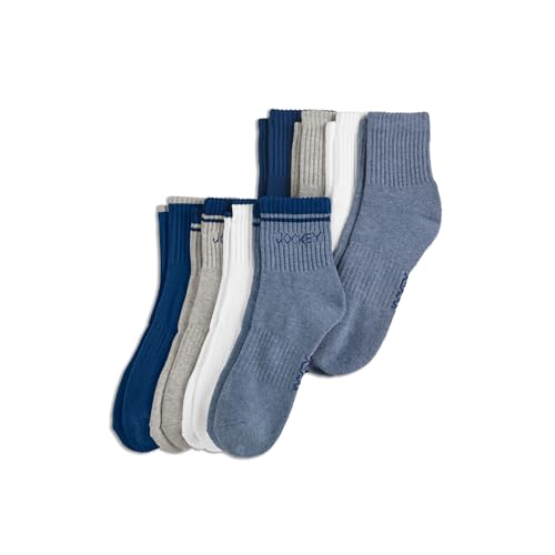Jockey Men's Socks Men's Everyday Cotton Blend Quarter Sock - 8 Pack, White/Blue/Grey/Navy, 7-12