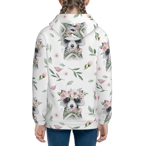 Watercolor Floral with Raccoon Kids Pullover Hoodies Boys Sweatshirts Girls Athletic Clothes with Pocket4