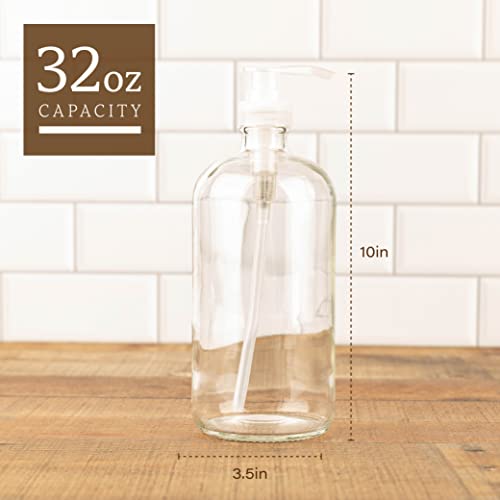 kitchentoolz 4 Pack of 32 Ounce Large Pump Bottles, Glass Refillable Containers for Lotions, Soaps, Oils, Sauces, Homemade Laundry Detergent - Food Grade2