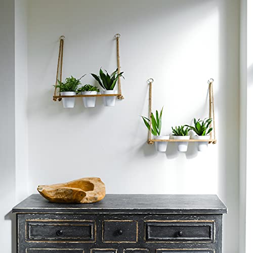 Kimisty Wall Hanging Herb Planters, 2 Tiered Vertical Planter Shelf With Metal Pot Set, Indoor Garden, Wood Herb Garden For Kitchen, Vertical Hanging Planters Wall Hanging - Parent (White) #TOP1