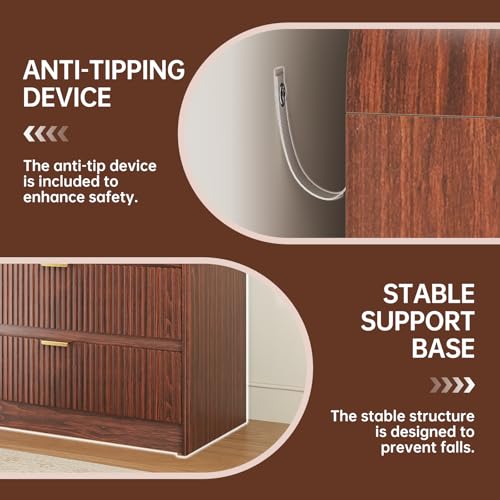 FURSUN Fluted 6 Drawers Dresser for Bedroom, 54" Wide Wooden Dresser with Metal Handle, Curved Profile Design, Modern Storage Organizer for Living Room, Hallway (Walnut)