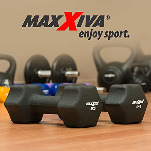 Foto von MAXXIVA Hantelset Neopren Kurzhanteln 2 x 5.0 kg Fitnesshanteln Krafttraining Workout Homegym