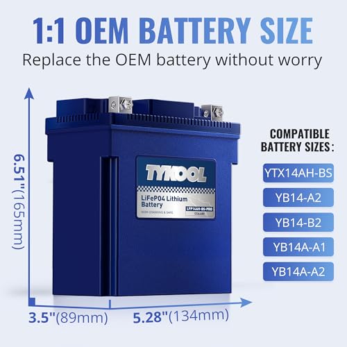 Image of TYKOOL LFP14AH-BS-PRO Lithium Battery, Replaces YTX14AH YTX14AH-BS, 480CCA 8Ah Fits for ATV UTV Motorcycle, Compatible with Polaris Sportsman 570 Ranger 500 Kawasaki Mule SX, Digital Readout [+ -]