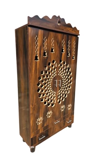 Image of Pooja Mandir in Natural Wood Finish - 60 H x 36 L x 12 D inches