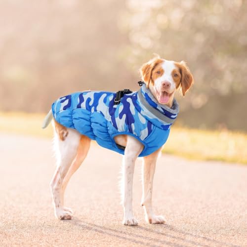 Image of Lelepet Dog Winter Coat with Harness, Waterproof Reflective Camo Jacket