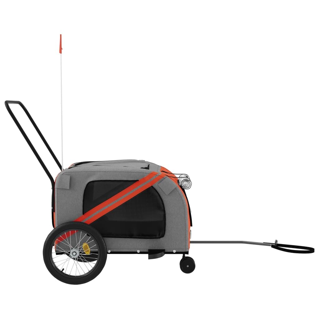 Remolque de bicicleta para perros y gatos negro gris de tela Oxford y hierro, capacidad de carga, plegable, con ventilación, ventana de visión, elementos reflectantes y bandera