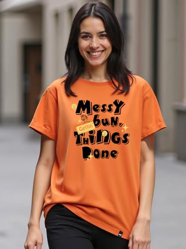 Image of Bewakoof Women's Typography 100% Cotton T-Shirt - Boyfriend Fit, Round Neck, Half Sleeves