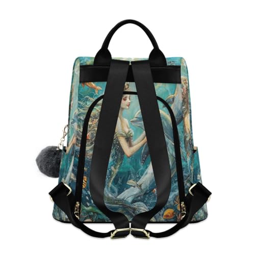 Image of ALAZA Sea Mermaid with Dolphins Fish Trips Hiking Camping Rucksack Pack for Women