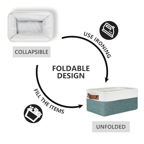 Image of DULLEMELO Set of 6 Small Baskets for Organizing, Small Fabric Storage Bins for Storage, Collapsible Storage Bins with Handles for Shelves, Closets (11.8 inchx7.9 inchx5.1 inch, White&Deep Green)