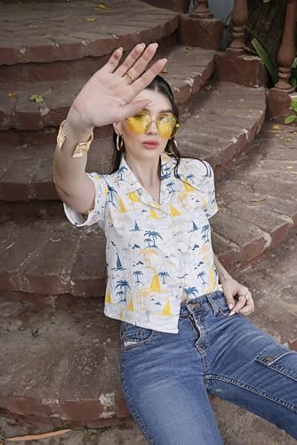 Image of Zilcon Women's Cotton Printedshort Tops for Woman Half Sleeve Hawaiian Top Club Party Disco T-Shirt for Women Stylish, Festival wear, Tops