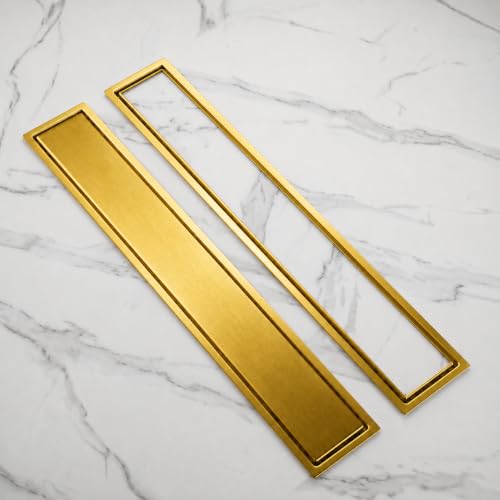 Image of Tapsa Tile Insert Floor Drain | 304 Stainless Steel | Invisible Shower Drain Channel | Shower Drain Channel | Water Drain Channel | with Cockroach Trap. (12X4, Gold Tile Insert Floor Drain 20 mm)