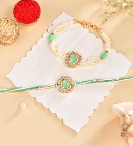 Image of CraftVatika Rakhi Gift Combo Set for Brother Bhaiya and Bhabhi, Designer Couple Pair Rakhi for Brother Men Women Sister-in-Law, Bhaiya, Premium Rakhis for Rakshabandhan, Lumba for Bhabhi Magnet Gift