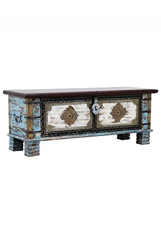 Orientalische Truhe Kiste aus Holz Cemile - 116cm | Vintage Sitzbank mit Aufbewahrung für den Flur | Aufbewahrungsbox… – Bild 3