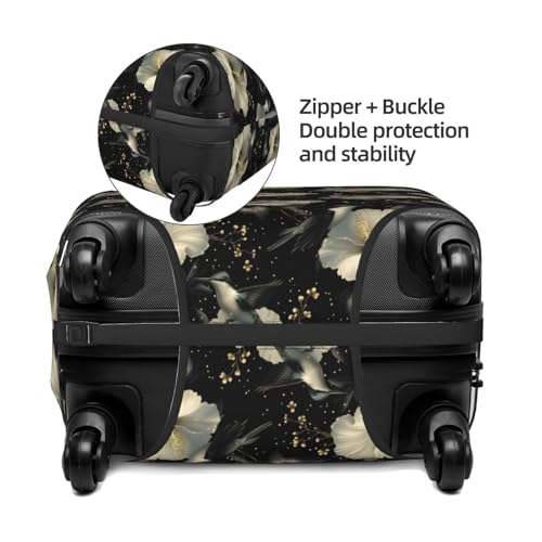Luggage Cover Protector - Black Gold Flower Hummingbird Print Suitcase Covers for Luggage Fit 29-32 Inch Suitcase3