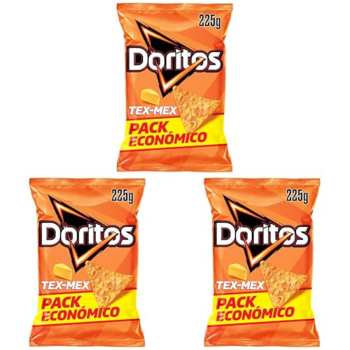 Doritos Tex Mex, Nachos con sabor a queso, Producto de Aperitivo, bolsa familiar, 225 gr (Paquete de 3)