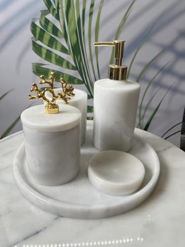 Luxurious 5-Piece White Marble Bathroom Set: Elegant Natural Stone Vanity