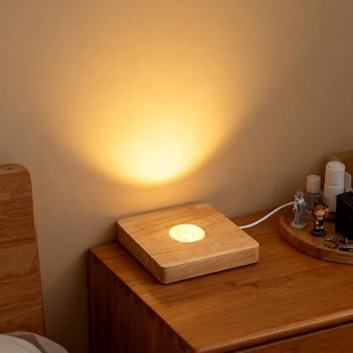 Image of 2pcs LED Wood Light Base for 3D Crystal Glass Art, Resin Art & Acrylic - Square Lighted Lamp Stand Pedestal for Tabletop, Cabinet, Bedside Crystal Sphere Display