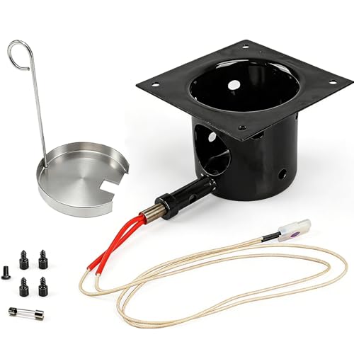 Replacement Fire Pot & Hot Rod Igniter Kit Heavy-Duty Enamel Coated Burn Pot for Traeger Pit Boss & Most Pellet Grills Ceramic Heating Element 200W Smoker Repair Parts with Ash Cleaner