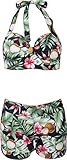 95% Baumwolle, 5% Elasthan Küstenluder Damen Bikiniset Jula Coconut Hibiskus Bademode (M, Schwarz mit tropischem Muster)