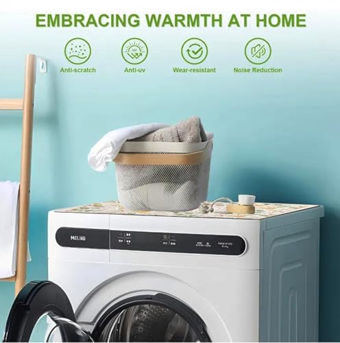 Image of Homecloud Non-Slip Washing Machine Mat - Durable Waterproof Protective Cover for Washer & Dryer, Dust-Resistant Mat Ideal for Laundry Room & Kitchen Appliances | 60x60cm (Beige Green)