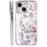 Yuning419 iPhone 13/14用 ケース Magsafe対応 フルカメラ保護 クリアケース ガールズ レディース 耐衝撃保護磁気カバー - ピンクフラワー ブルーム