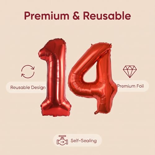 Image of YPSelected 32 Inch Large Foil Helium Number Balloon Birthday Wedding Party 0-9 (Red, 4)