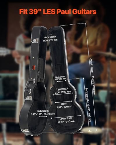 Image of VEVOR Electric Guitar Hard Case, 41.34 in, for 39 in LES Paul Guitars, with Lock Latch Keys Handle, PVC Padding Soft Lining Water-Resistant Hard Shell Guitar Case