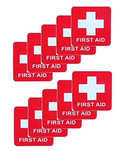 HAISDA Waterproof First Aid Kit Stickers Decal Emergency Symbol Logo Labels, Hospital Ambulance Safety Signs, Size: 2.8" x 2.8", Vinyl Wall Sticker, Pack of 10