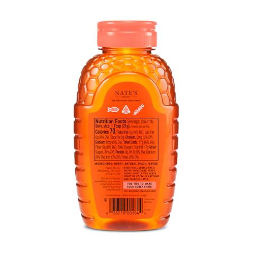 Image of Nate's Peach Honey for Grilling - Made with 100% Pure Honey and Peach - 12 oz Squeeze Bottle - For Grilling Fish, Fruit & Veggies - Gluten Free - Only Natural Ingredients