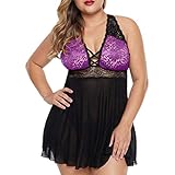 CFWL Sexy Dessous Damen HosenträGer Pyjama Sexy HosenträGer Nachthemd Halter Lingerie Bodysuit Damen Bodysuit Spitze Body Sexy ReizwäSche Lingerie UnterwäSche Oberteile Bluse Tops Damen Lila XL