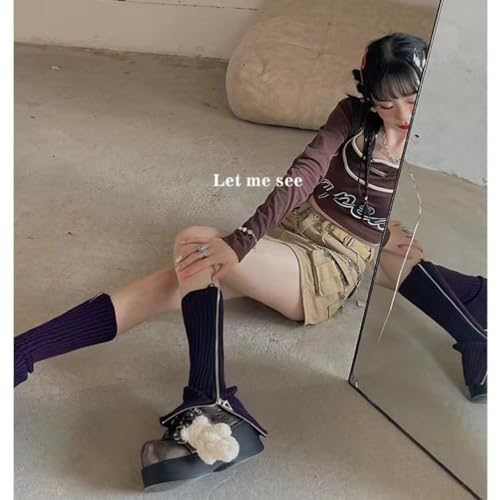 Image of Leg Warmer Personalized Warmth Zipper Knitted Leg Socks Y2K Cool Spicy Girls' Calf Cover