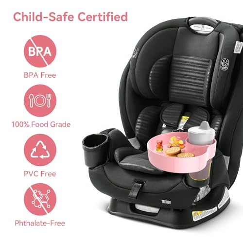 DOKNAAM Kids Car Seat Cup Holder Snack Tray - Toddler Travel Essentials for Mess-Free Snacking on Road Trips, Travel Accessory Compatible with Safety Seats & Strollers Console, Pink