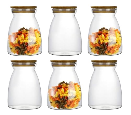 Image of MARTVIA Glass Food Storage Jars with Bamboo Lids 950ml Set of 6, Wide Mouth Lid Jar for Home Kitchen,Flour, Sugar, Coffee, Pasta, Oats, Grains, Cookies, Snacks (Barell 950 ML Jar, SET OF 6)