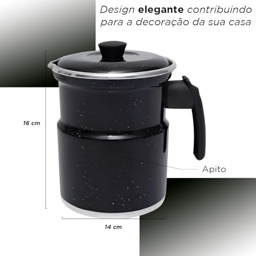 Leiteira Térmica Fervedor Com Apito 1,5 Litros Em Alumínio Com Tampa Esmaltada Ferve Leite Chás Aguá