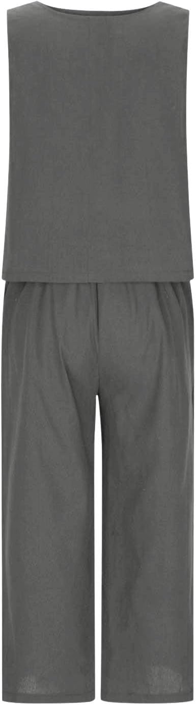 Linen Sets For Women 2 Piece Trendy Sleeveless Crop Top Wide Leg Pants Lounge Summer Outfits Beach Travel Set - Image 4