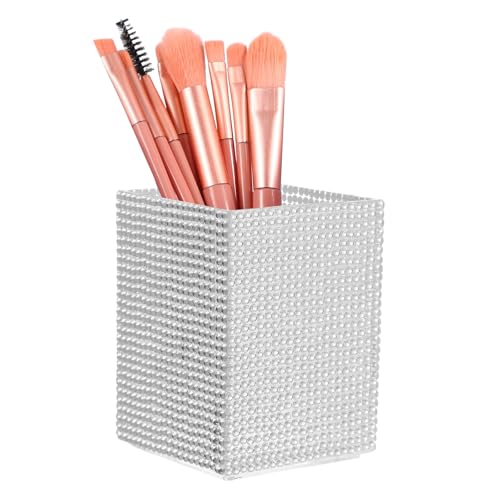 Boîte de rangement carrée en cristal pour pinceaux maquillage multifonctionnel blanc