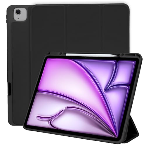 MS factory iPad Air 13インチ ケース M3 M2 用 Pro 12.9 第6/5世代 対応 カバー ペン収納 耐衝撃 ソフトTPU アイパッド Air13インチ 2025 2024 Pro 12.9インチ 第6世代 第5世代 対応 ブラック 黒 IPDA13m2-S-HDR-BK