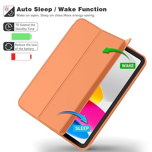 Image of ToaPoia Case for iPad (A16) 11 Inch 2025 /iPad 10th Generation 10.9 Inch 2022, Slim Trifold Stand Protective Cover with Pencil Holder and Soft TPU Back,Support Auto Sleep /Wake (New Orange)