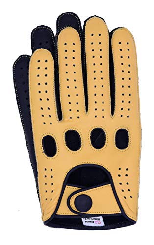 Image of Riparo Men's Leather Driving Gloves - Genuine Cowhide Full-Finger Gloves for Driving & Motorcycle Riding - Breathable Perforated Motorsport Style