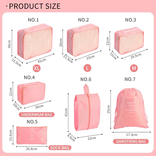 7PCS Packing Cubes for Suitcases, Travel Luggage Organizer Bags, Suitcase Organizer Bags Set for Carry on Luggage Travel Essentials, Pink - Image 3