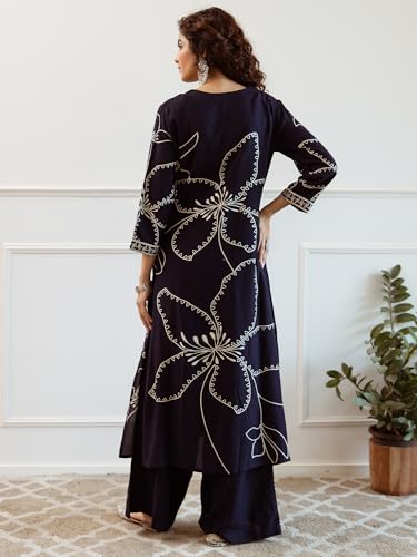 Image of INDO ERA Women Viscose Rayon Floral Embroidered Straight Kurta & Pant Set (IEOUT6941)