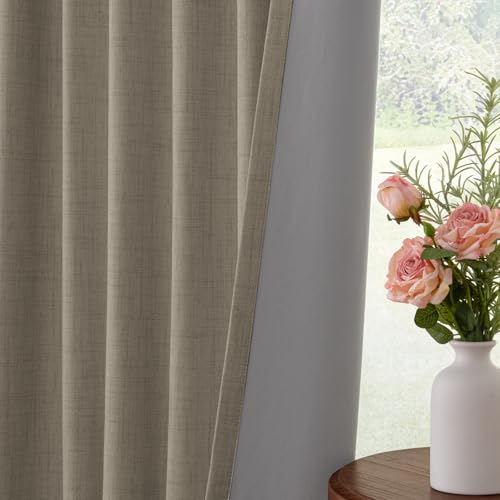 Image of INOVADAY 100% Blackout Curtains for Bedroom, Faux Linen Black Out Curtains 84 Inch Long, Clip Rings Linen Blackout Drapes, Thermal Insulated Room Darkening for Living Room, 2 Panels - W50xL84