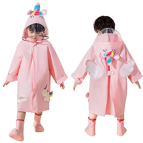 Volunboy Chubasquero Niño Niña, Impermeable Capa Chaqueta Poncho Encapuchado con Bolsa de Almacenamiento(4-5 años,Rosa,Tamaño L) Cover