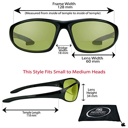 proSPORT Bifocal Sunglass Readers +2.00 Clear & Yellow Combo ANSI Z87 Safety Glasses Wrap Motorcycle Clear Yellow HD3